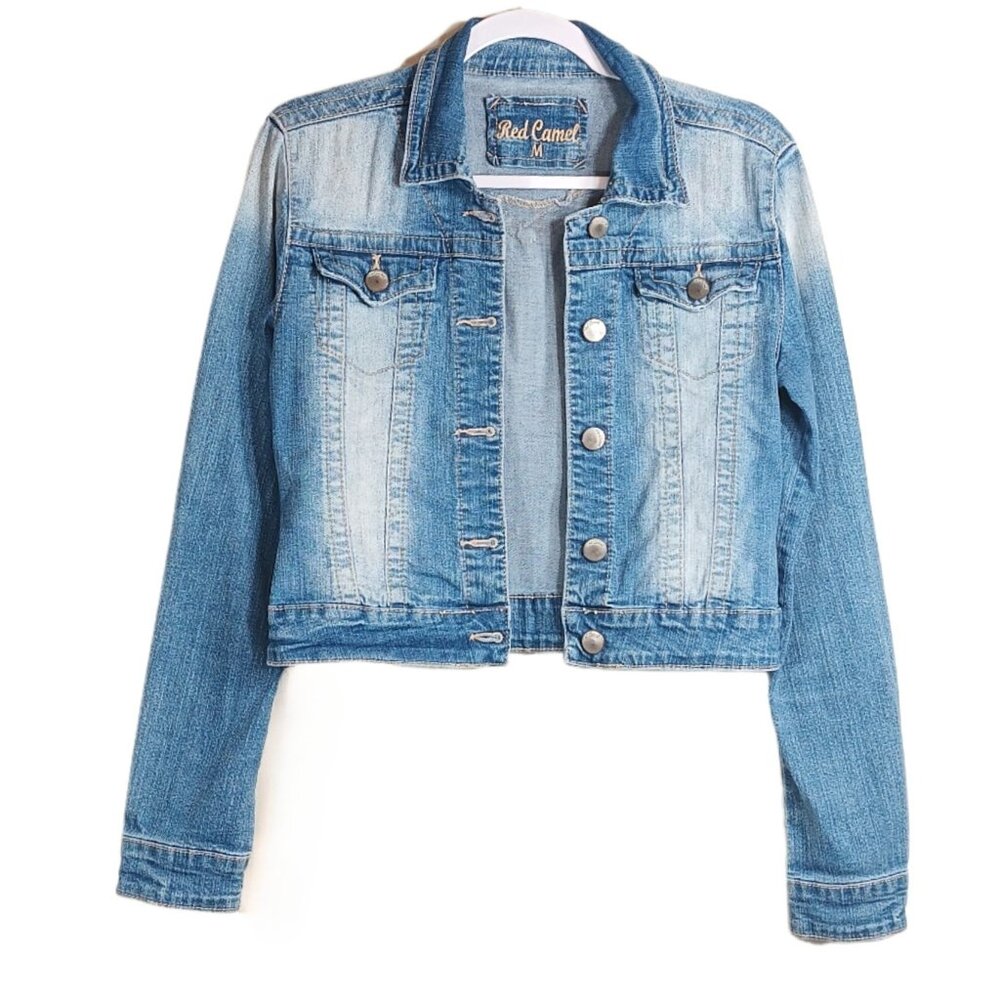 Vintage 90's Denim Jacket Girls Medium Y2K Red Camel Premium Trucker Jacket